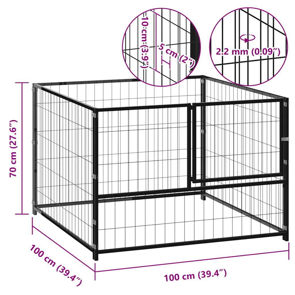 vidaXL Dog Kennel Black 100x100x70 cm Steel