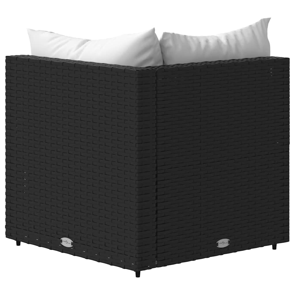 vidaXL Garden Corner Sofa with Cushions Black Poly Rattan