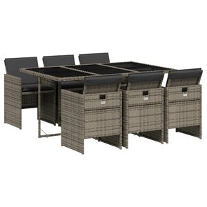 vidaXL 7 Piece Garden Dining Set with Cushions Grey Poly Rattan