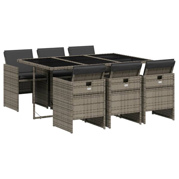 vidaXL 7 Piece Garden Dining Set with Cushions Grey Poly Rattan