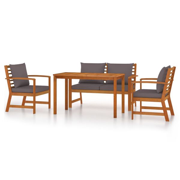 vidaXL 4 Piece Garden Dining Set with Cushions Solid Wood Acacia