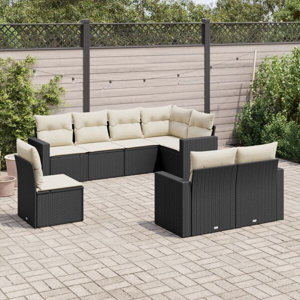 vidaXL 8 Piece Garden Sofa Set with Cushions Black Poly Rattan