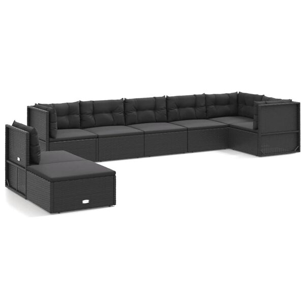 vidaXL 8 Piece Garden Lounge Set with Cushions Black Poly Rattan