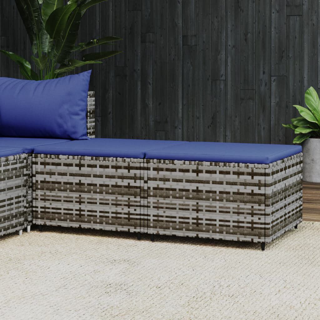 vidaXL Garden Footrests with Cushions 2 pcs Grey Poly Rattan