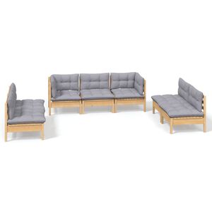 vidaXL 7 Piece Garden Lounge Set with Grey Cushions Solid Pinewood