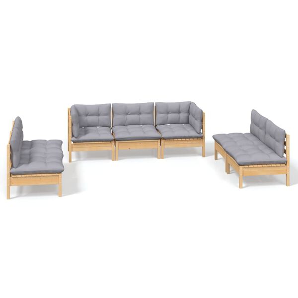 vidaXL 7 Piece Garden Lounge Set with Grey Cushions Solid Pinewood