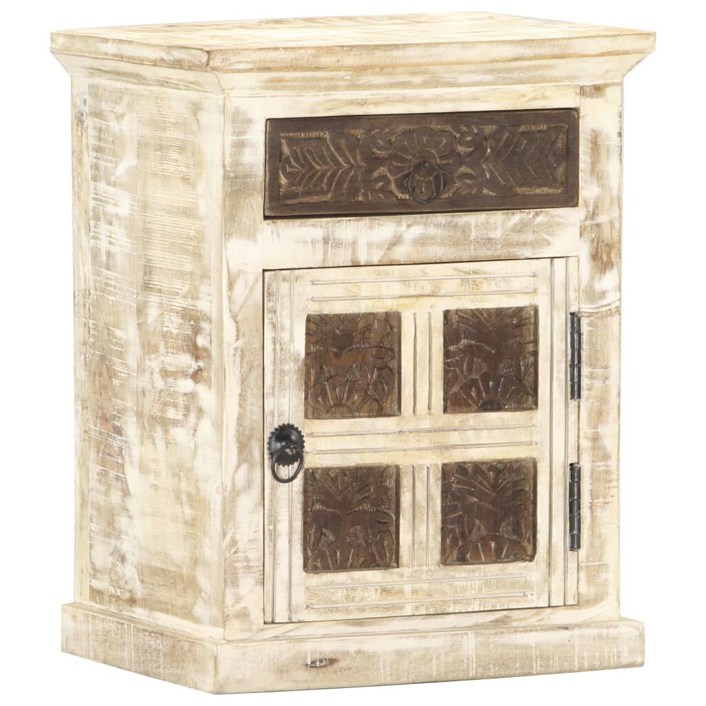 vidaXL Bedside Cabinet White 40x30x50 cm Solid Mango Wood