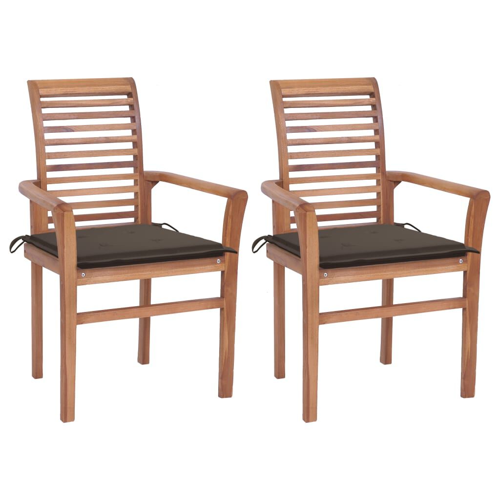 vidaXL Dining Chairs 2 pcs with Taupe Cushions Solid Teak Wood
