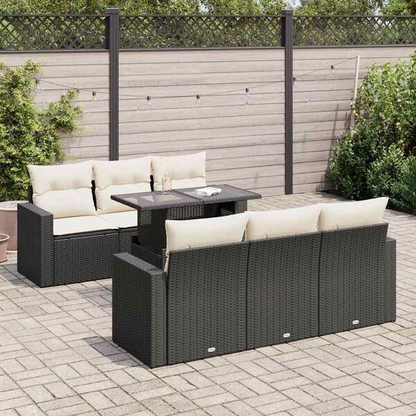 vidaXL 7 Piece Garden Sofa Set with Cushions Black Poly Rattan