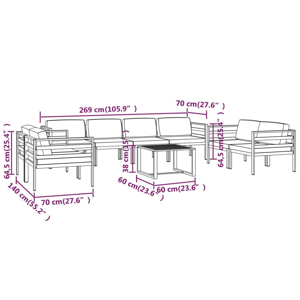 vidaXL 9 Piece Garden Lounge Set with Cushions Aluminium Anthracite