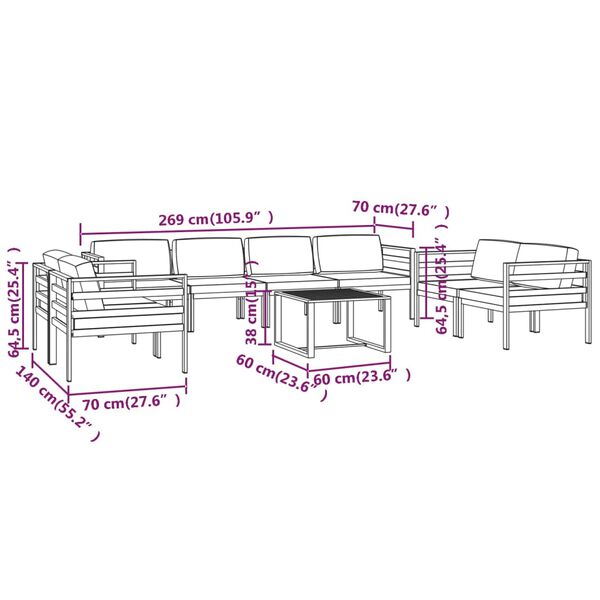 vidaXL 9 Piece Garden Lounge Set with Cushions Aluminium Anthracite