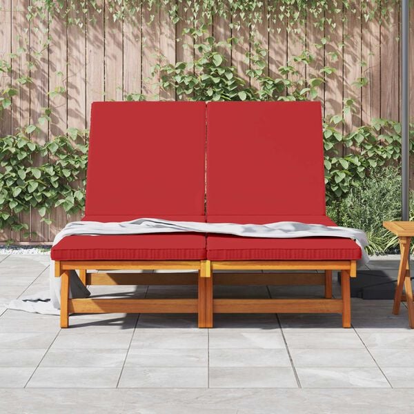 vidaXL Double Sun Lounger with Wheels and Cushion - Solid Acacia Wood
