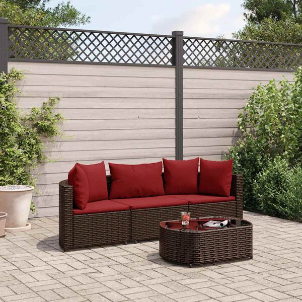 vidaXL 4 Piece Garden Sofa Set with Cushions Brown Poly Rattan