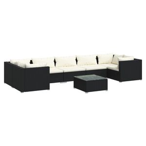 vidaXL 8 Piece Garden Lounge Set with Cushions Poly Rattan Black