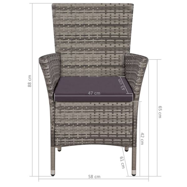 vidaXL 7 Piece Outdoor Dining Set with Cushions Poly Rattan Grey