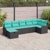 vidaXL Sofa Set with Cushion Manual Black and Turquoise Poly Rattan