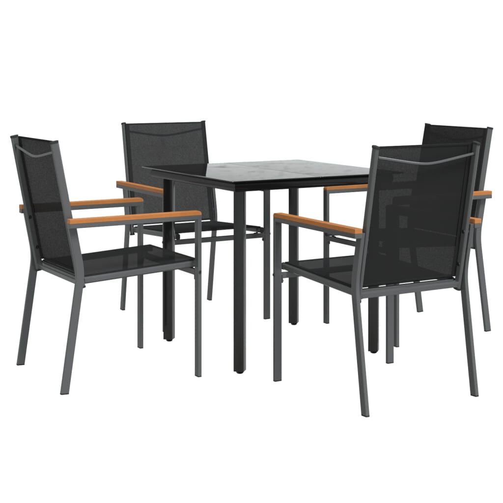 vidaXL 5 Piece Garden Dining Set Black Textilene and Steel
