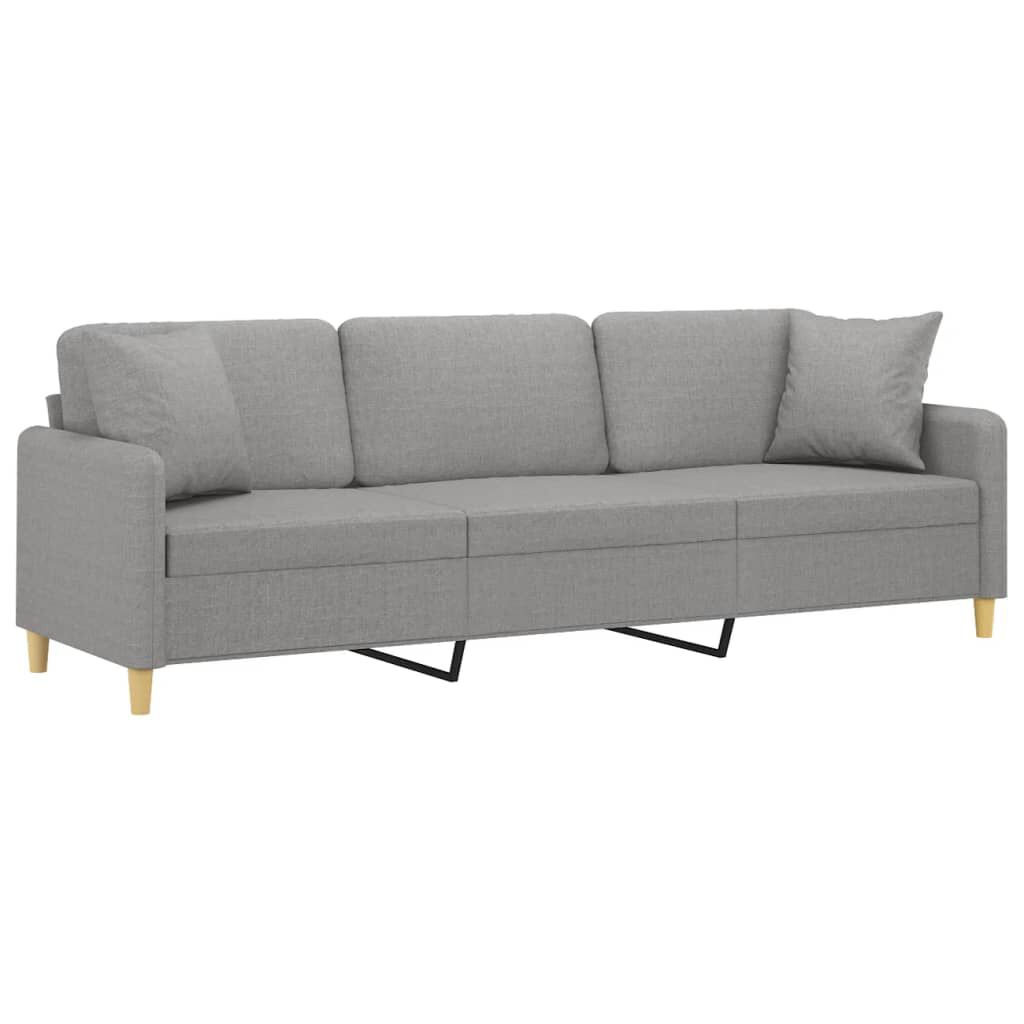 vidaXL 3-Seater Sofa with Pillows&Cushions Light Grey 210 cm Fabric