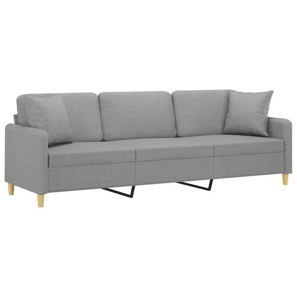 vidaXL 3-Seater Sofa with Pillows&Cushions Light Grey 210 cm Fabric