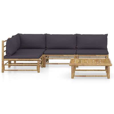 vidaXL 5 Piece Garden Lounge Set with Dark Grey Cushions Bamboo