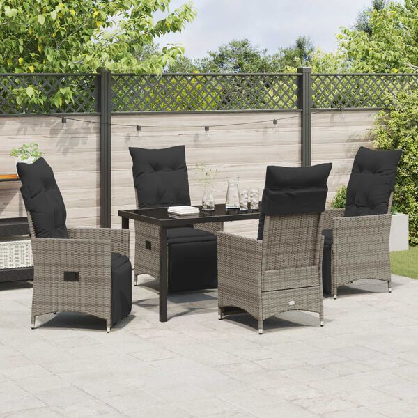 vidaXL Garden Dining Set with Cushion 5 pcs Grey Poly Rattan
