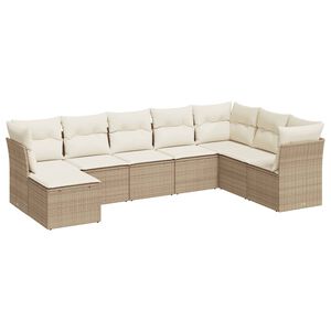 vidaXL 8 Piece Garden Sofa Set with Cushions Beige Poly Rattan