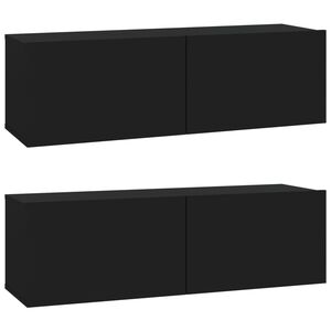 vidaXL Wall TV Cabinets 2 pcs Black 100x30x30 cm Engineered Wood
