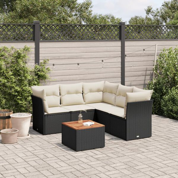 vidaXL 6 Piece Garden Sofa Set with Cushions Black Poly Rattan