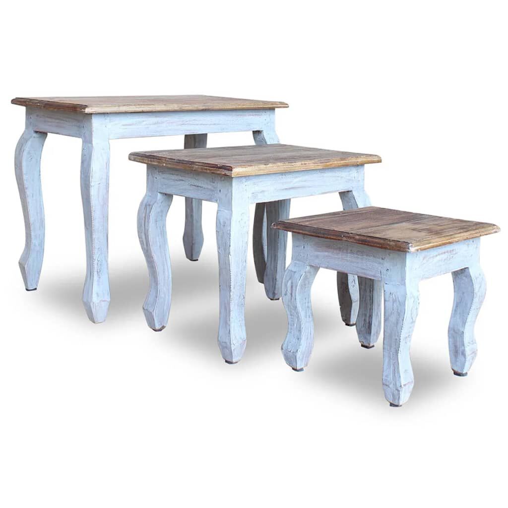 vidaXL Nesting Table Set 3 Pieces Solid Mahogany Wood