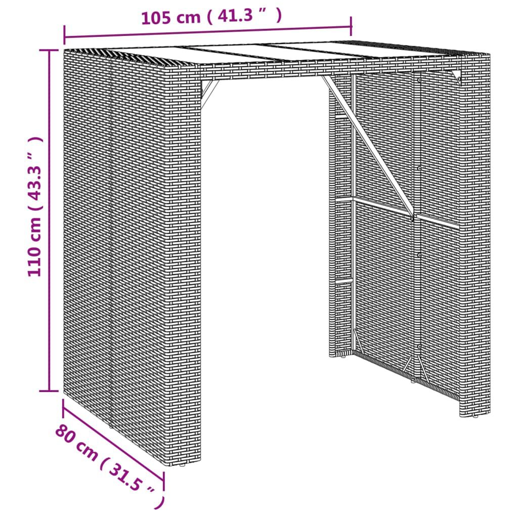 vidaXL Bar Table with Glass Top Grey 105x80x110 cm Poly Rattan
