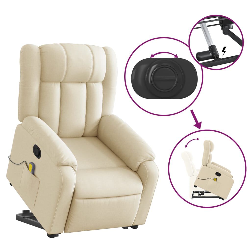 vidaXL Stand up Massage Recliner Chair Cream Fabric