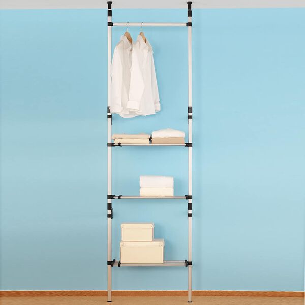 vidaXL Telescopic Wardrobe System with Rods and Shelf Aluminium