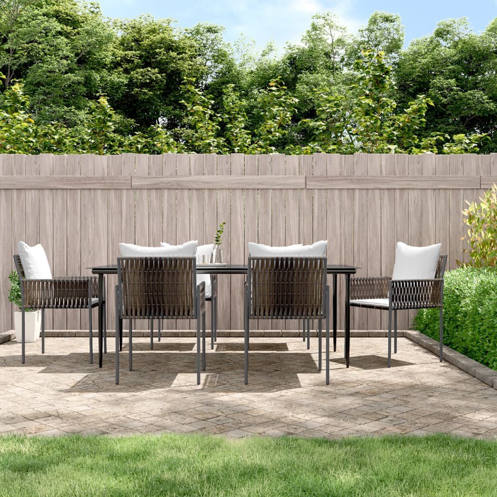 vidaXL 7 Piece Garden Dining Set with Cushions Poly Rattan and Steel