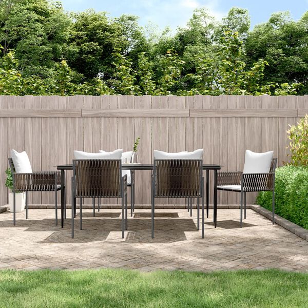vidaXL 7 Piece Garden Dining Set with Cushions Poly Rattan and Steel