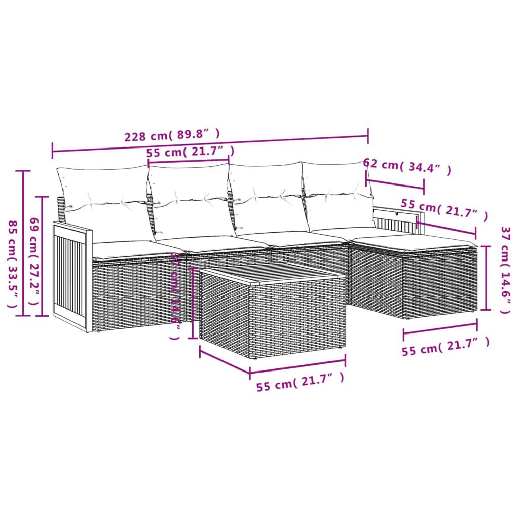 vidaXL 6 Piece Garden Sofa Set with Cushions Black Poly Rattan