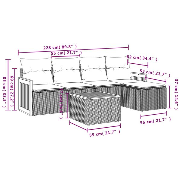 vidaXL 6 Piece Garden Sofa Set with Cushions Black Poly Rattan