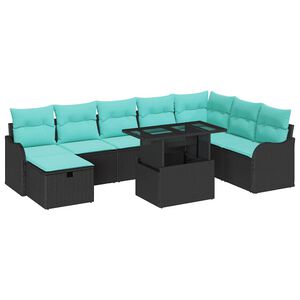 vidaXL Garden Sofa Set with Cushion 9 pcs Black Poly rattan