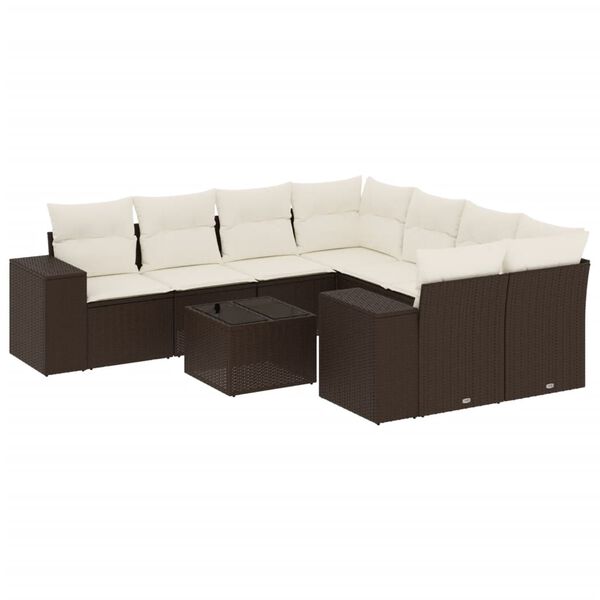 vidaXL 9 Piece Garden Sofa Set with Cushions Brown Poly Rattan