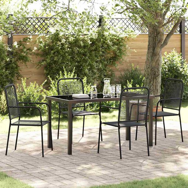 vidaXL Garden Dining Set 5 pcs Black Powder-Coated Steel