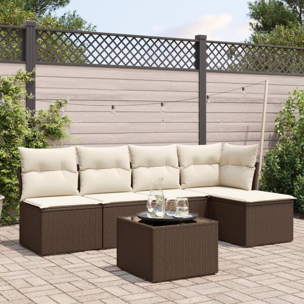 vidaXL 6 Piece Garden Sofa Set with Cushions Brown Poly Rattan