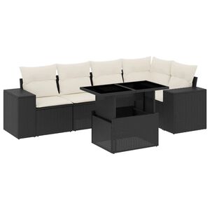 vidaXL 6 Piece Garden Sofa Set with Cushions Black Poly Rattan