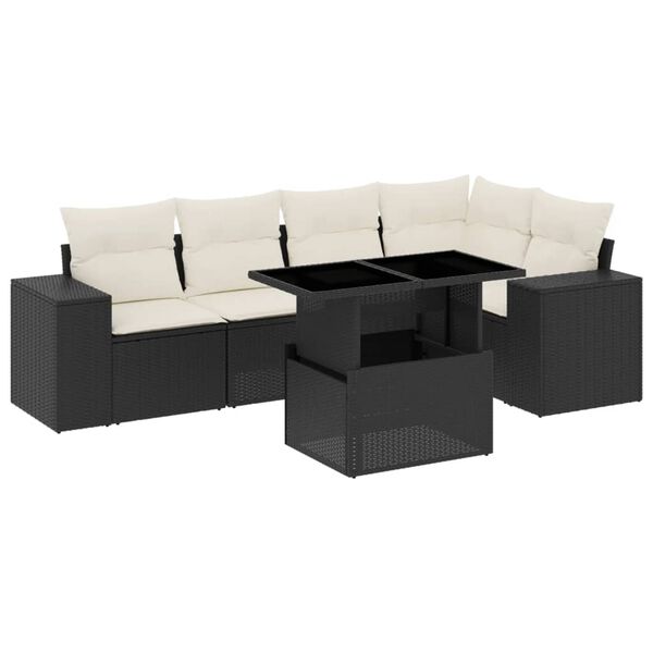 vidaXL 6 Piece Garden Sofa Set with Cushions Black Poly Rattan