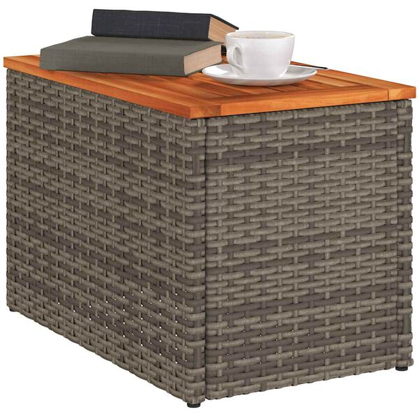 vidaXL Garden Side Tables 2pcs Grey 55x34x37cm Poly Rattan Solid Wood