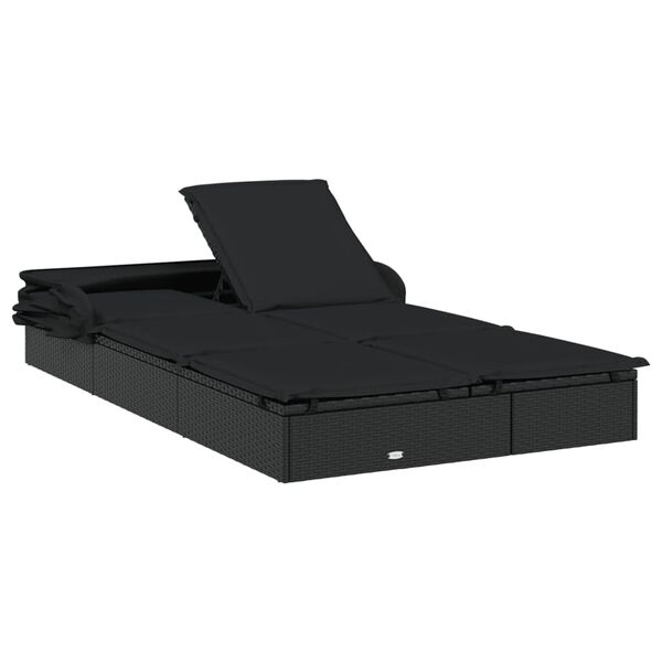 vidaXL 2-Person Sunbed with Foldable Roof Black 213x118x97 cm Poly Rattan