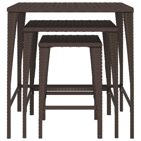 vidaXL Nesting Tables 3 pcs Brown Poly Rattan