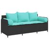 vidaXL Garden Sofa with Cushions 3-Seater Black Poly Rattan
