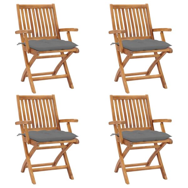 vidaXL Folding Garden Chairs with Cushions 4 pcs Solid Teak Wood