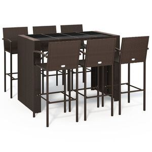 vidaXL 7 Piece Garden Bar Set Brown Poly Rattan