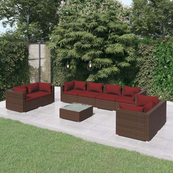 vidaXL 9 Piece Garden Lounge Set with Cushions Poly Rattan Brown