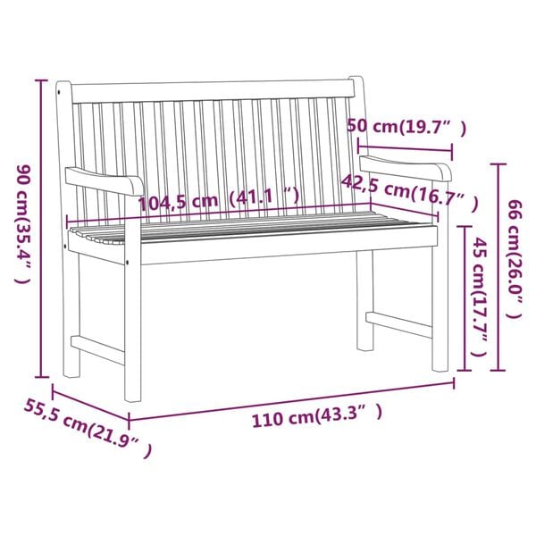 vidaXL Garden Bench 110 cm Solid Acacia Wood